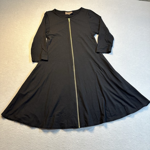 Anthropologie Dresses & Skirts - Anthropologie Bel Kazan Front Zip Fit Flare Dress Black Long Sleeve Pockets M